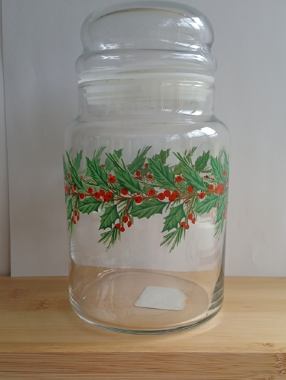 VTG Libbey Holly & Winter Red Berries Glass Candy Jar & Lid USA